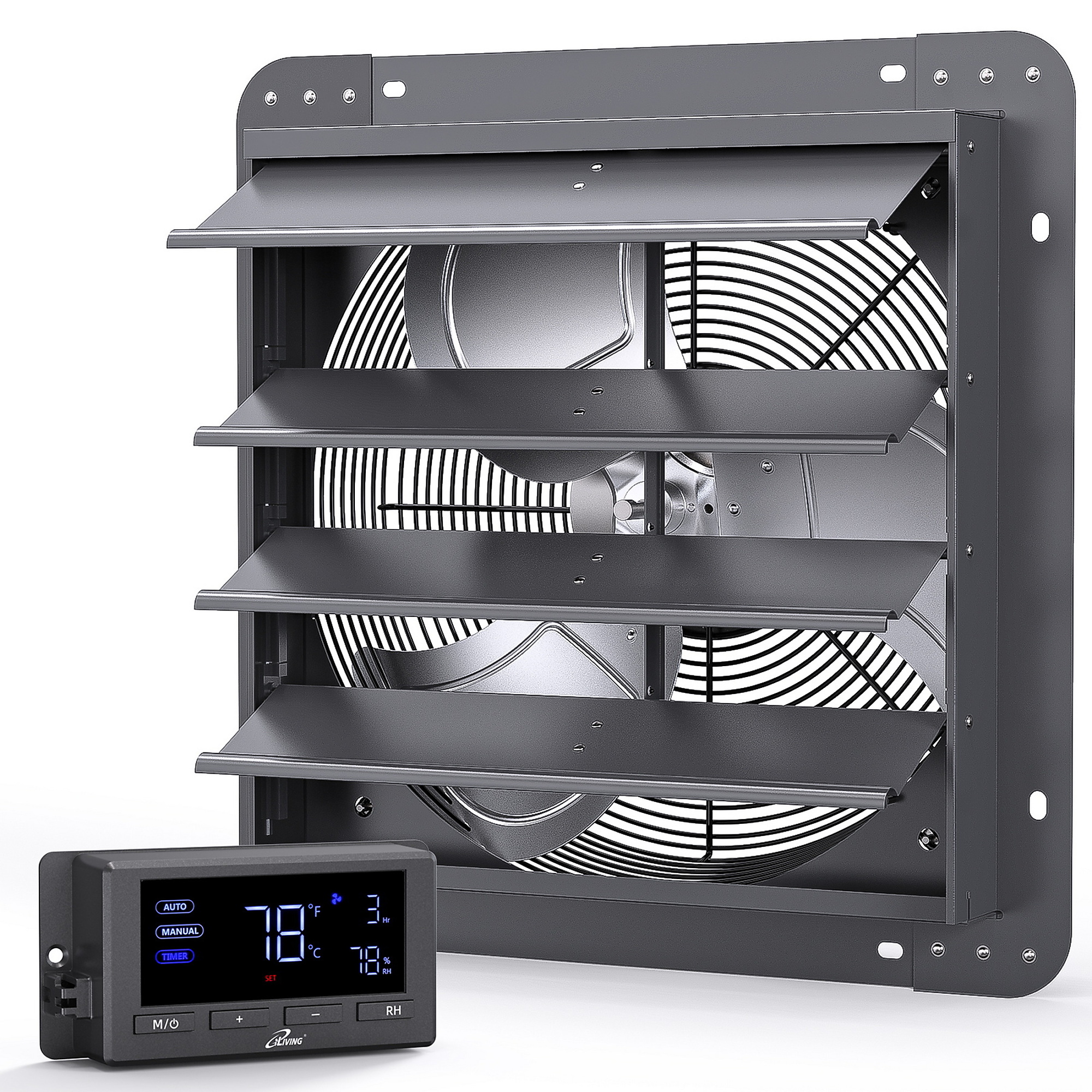 Dr. Infrared Heater iLiving Wall Mounted Shutter Exhaust Fan — 16in., Automatic Shutter, Variable Speed, Temperature and Humidity Controls, 1736 CFM, 1600 RPM, DC Motor, Model# ILG8SF16V-DC